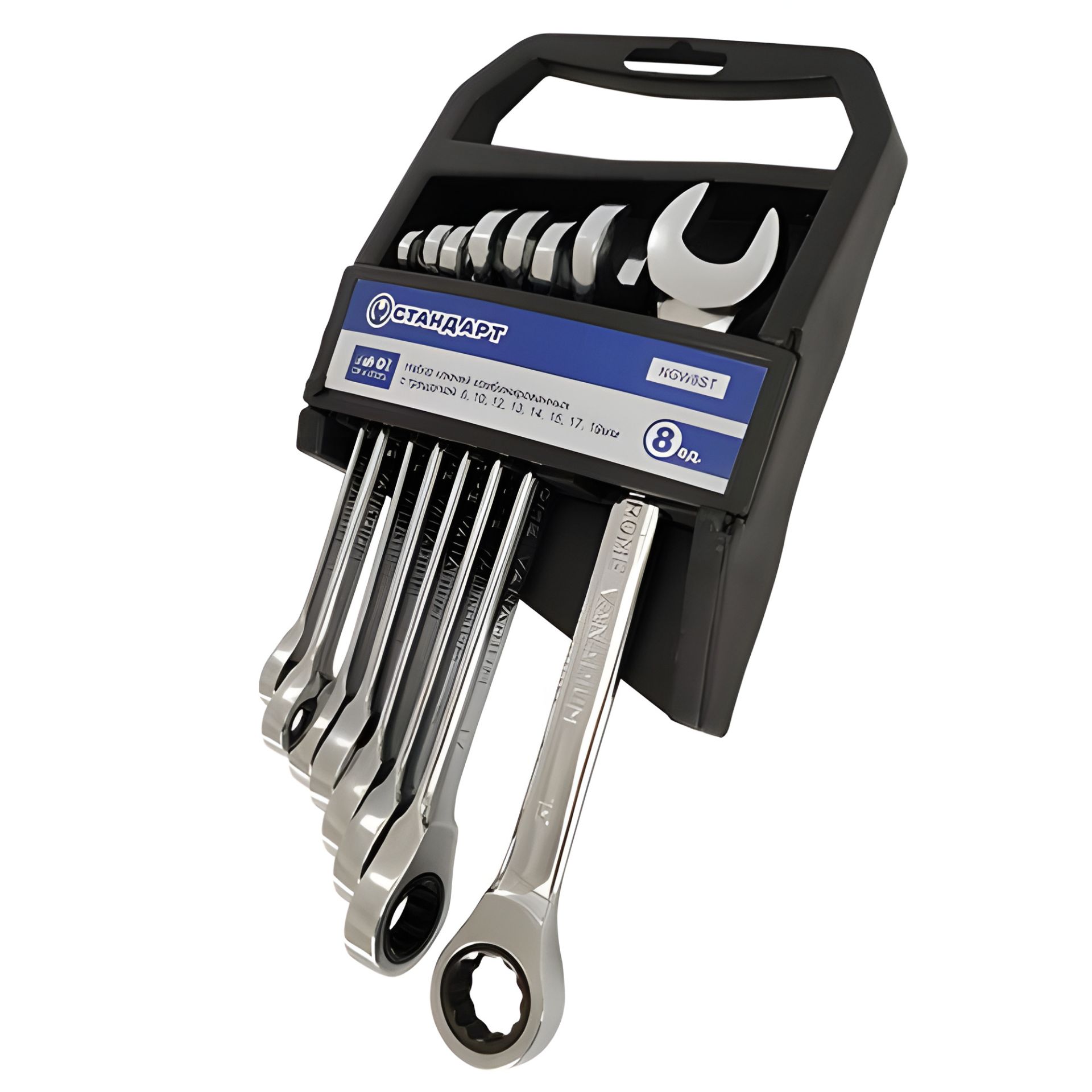 Комбинированный набор ключей с трещоткой 8,10,12-15,17,19мм 8ед. на холдере STANDART NGW8ST Комбинированный набор ключей с трещоткой 8,10,12-15,17,19мм 8ед. на холдере STANDART NGW8ST
