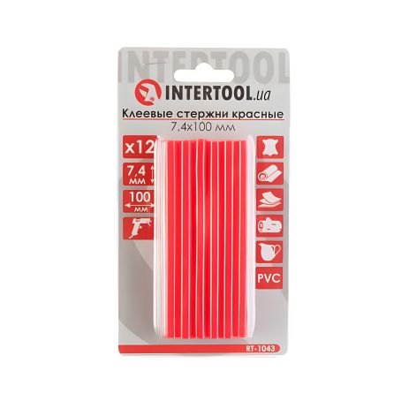 Комплект клейових стрижнів червоних, 7,4×100 мм, 12 шт. INTERTOOL RT-1043