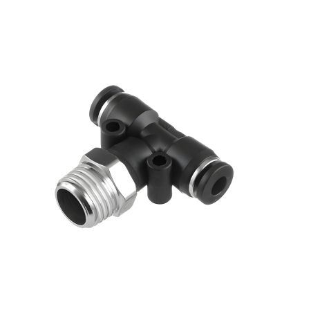 Цангове Т-образне з'єднання для поліуретанових та інших шлангів 4×4 мм, 1/4" зовнішня різьба INTERTOOL PT-2350 Цангове Т-образне з'єднання для поліуретанових та інших шлангів 4×4 мм, 1/4" зовнішня різьба INTERTOOL PT-2350