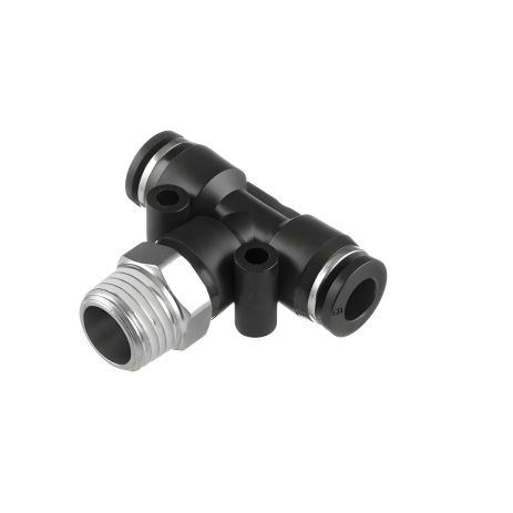 Соединение цанговое T-образное для полиуретановых и др. шлангов 6×6 мм, 1/4" наружная резьба INTERTOOL PT-2351
