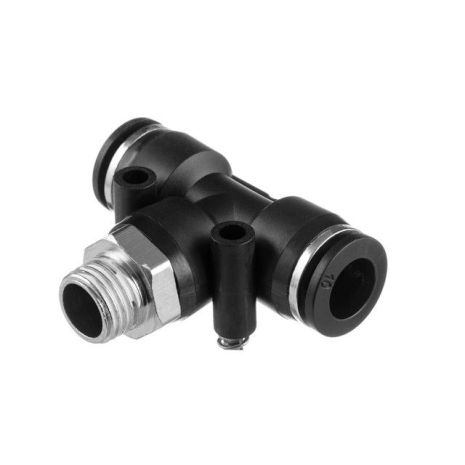 Т-образное цанговое соединение для полиуретановых и других шлангов 10×10 мм, 1/4" внешняя резьба INTERTOOL PT-2353