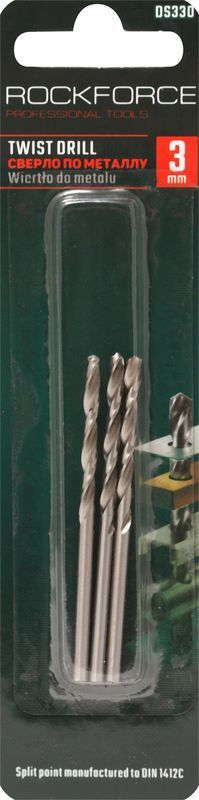 Сверло по металлу 3мм HSS(3шт), в блистере ROCKFORCE FORSAGE RF-DS330 Сверло по металлу 3мм HSS(3шт), в блистере ROCKFORCE FORSAGE RF-DS330