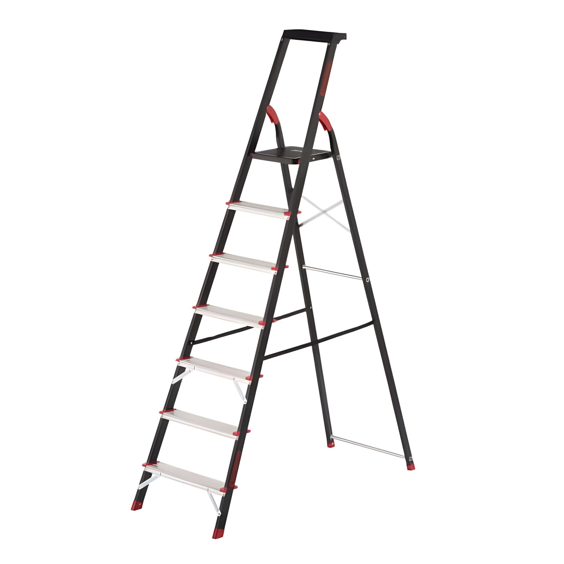 Семиступенчатая стальная стремянка с лотком для инвентаря, высота: 2003 мм, высота до платформы: 1500 мм, 150 кг INTERTOOL LT-0057 Семиступенчатая стальная стремянка с лотком для инвентаря, высота: 2003 мм, высота до платформы: 1500 мм, 150 кг INTERTOOL LT-0057