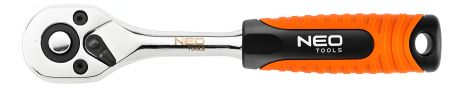 Трещотка 265 мм 1/2", корпус из стали CrV, храповой механизм из стали CrMo, 45 зубцов, переключатель направления вращения, система блокировки и разблокировки головки, двухкомпонентная рукоятка, DIN3122 NEO 08-521