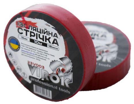 Ізоляційна стрічка: 15 мм х 10 м червона VIROK 23V003 Ізоляційна стрічка: 15 мм х 10 м червона VIROK 23V003