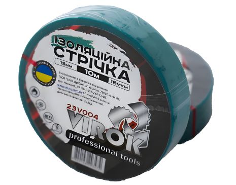 Стрічка ізоляційна зелена 15 мм х 10 м, VIROK 23V004