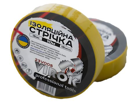 Ізоляційна стрічка: 15 мм х 10 м жовта VIROK 23V005 Ізоляційна стрічка: 15 мм х 10 м жовта VIROK 23V005