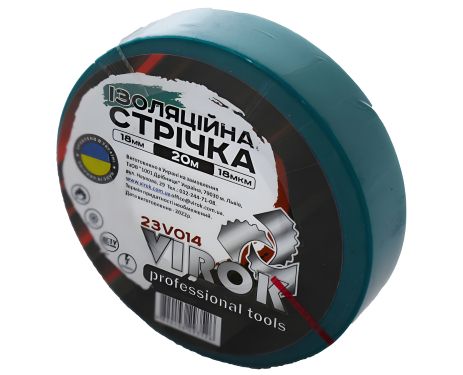 Ізоляційна стрічка 18 мм х 20 м зелена VIROK 23V014 Ізоляційна стрічка 18 мм х 20 м зелена VIROK 23V014