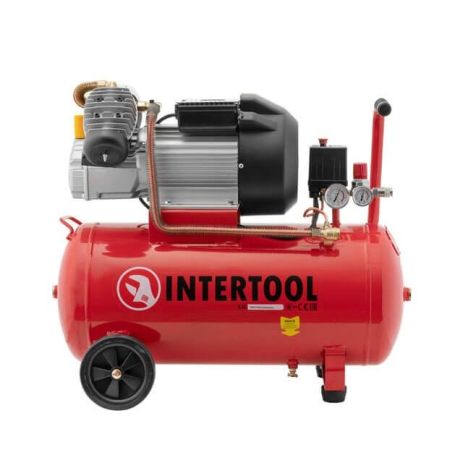 Компрессор 50 л, 3 кВт, 220 В, 10 атм, 420 л/мин, 2 цилиндра INTERTOOL PT-0007