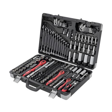 Набор инструментов, проф., 1/2" + 3/8" + 1/4", 176 ед., головки: 4-32 мм, E4-E24, биты: 57 ед., удл. головки: 4-18 мм, ключи: 8-19 мм, кейс INTERTOOL ET-7176