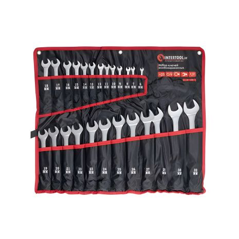 Набор комбинированных ключей, 25 шт., 6-32 мм, Cr-V, чехол INTERTOOL HT-1200