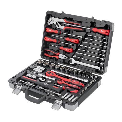 Профессиональный набор инструментов, 1/2" + 1/4", 78 ед.: головки 4-32 мм, биты 18 ед., удлиненные головки 8-13 мм, ключи 8-19 мм, кейс INTERTOOL ET-7078