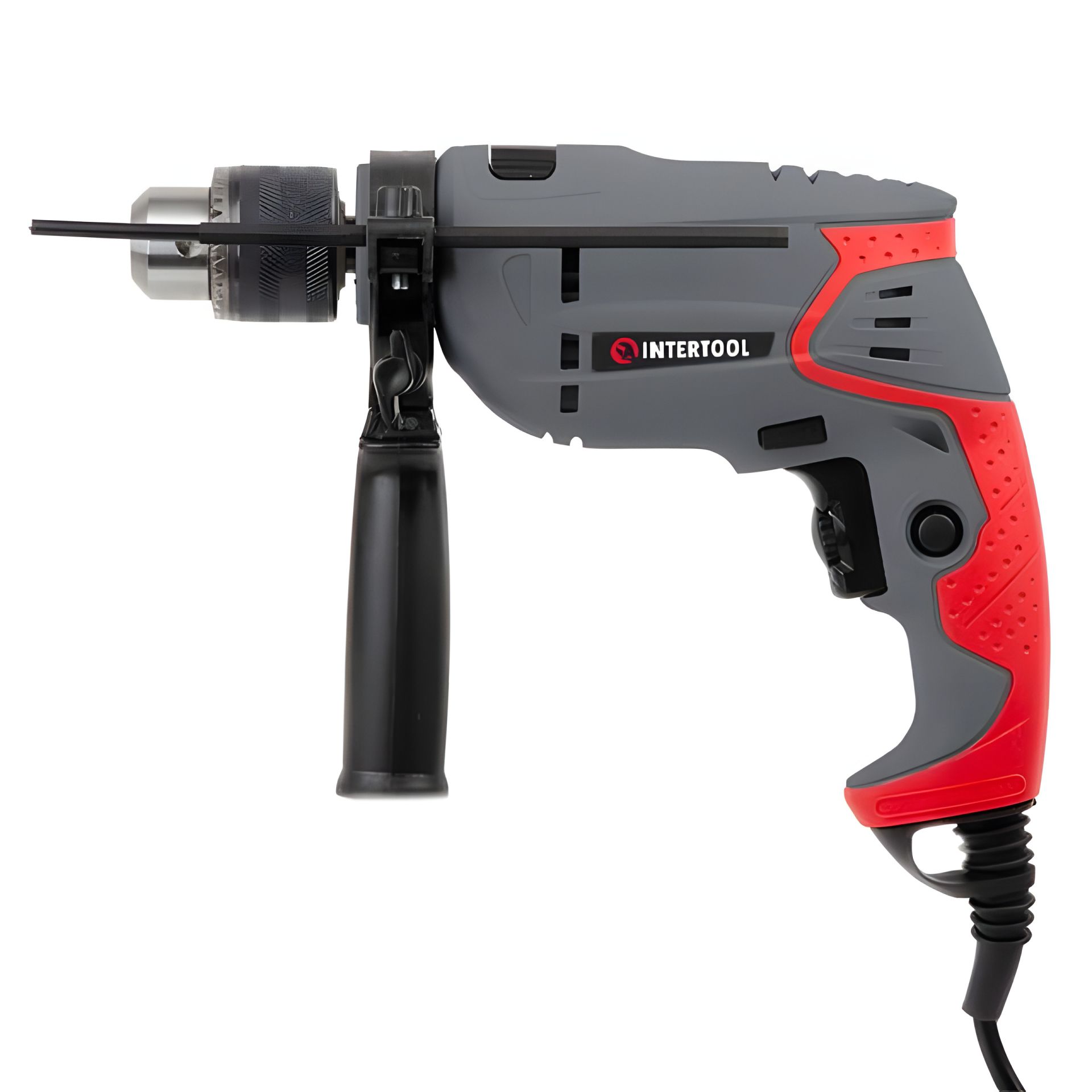 Ударная дрель, 0,55 кВт, 0-2800 об/мин, 1,5-13 мм, реверс, плавная регулировка INTERTOOL DT-0107 Ударная дрель, 0,55 кВт, 0-2800 об/мин, 1,5-13 мм, реверс, плавная регулировка INTERTOOL DT-0107