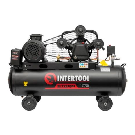 Компресор STORM 100 л, 4 кВт, 380 В, 10 атм, 600 л/хв, 3 циліндри INTERTOOL PT-0036