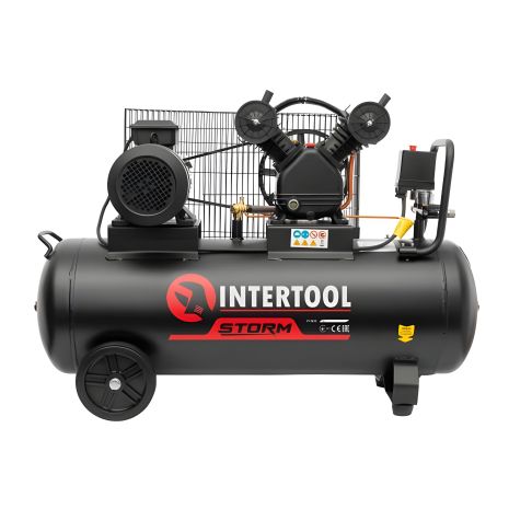 Компрессор, 100 л, 3,0 кВт, 380 В, 10 атм, 500 л/мин, 2 цилиндра INTERTOOL PT-0013