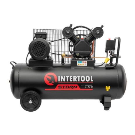 Компрессор STORM, 100 л, 3 кВт, 380 В, 10 атм, 500 л/мин, 2 цилиндра INTERTOOL PT-0013