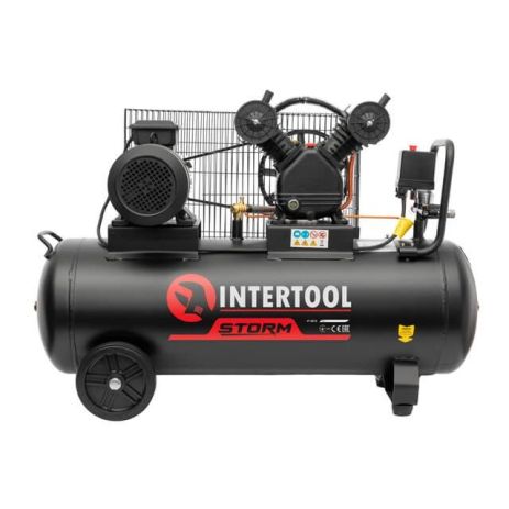 Компрессор, 100 л, 3,0 кВт, 380 В, 10 атм, 500 л/мин, 2 цилиндра INTERTOOL PT-0013