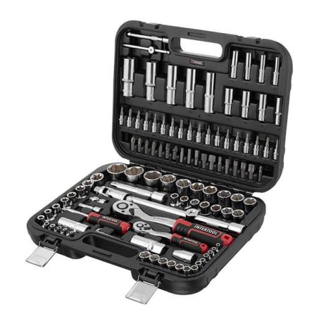 Набор инструментов STORM, 1/2" + 1/4", Cr-V, 110 ед., SUPER LOCK, головки: 4-32 мм, E4-E24, биты 35 ед., удл. головки: 6-22 мм, кейс INTERTOOL ET-8110