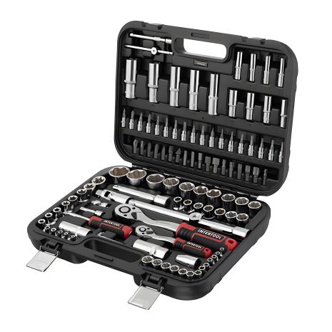 Набор инструментов STORM, 1/2" + 1/4", Cr-V, 110 ед., SUPER LOCK, головки: 4-32 мм, E4-E24, биты 35 ед., удл. головки: 6-22 мм, кейс INTERTOOL ET-8110
