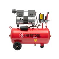 Малошумний безмасляний компресор INTERTOOL PT-0022 (24 л, 0.75 кВт, 8 бар, 145 л/хв, 2 циліндри, 63 дБ)