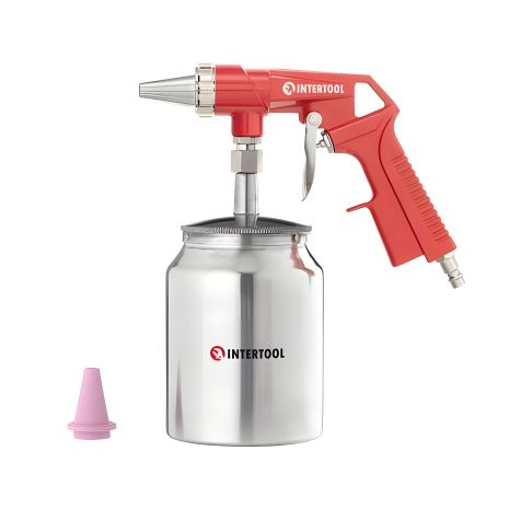 Піскострумінний пістолет INTERTOOL PT-0707, пневматичний, 6 мм форсунка, нижня подача піску, металевий бачок 1000 мл, 8 атм Піскострумінний пістолет INTERTOOL PT-0707, пневматичний, 6 мм форсунка, нижня подача піску, металевий бачок 1000 мл, 8 атм