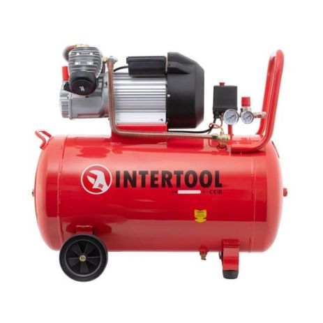 Компрессор 100 л, 3 кВт, 220 В, 10 атм, 420 л/мин, 2 цилиндра INTERTOOL PT-0008