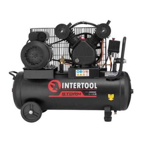 Компресор шторму, 50 л, 3 кВт, 220 В, 10 атм, 500 л/хв, 2 циліндри Intertool PT-0016