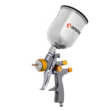 Краскопульт пневматический LVLP BRONZE, профессиональный, форсунка: 1,8 мм, верхний металлический бачок: 600 мл, 1,5 бар INTERTOOL PT-0135