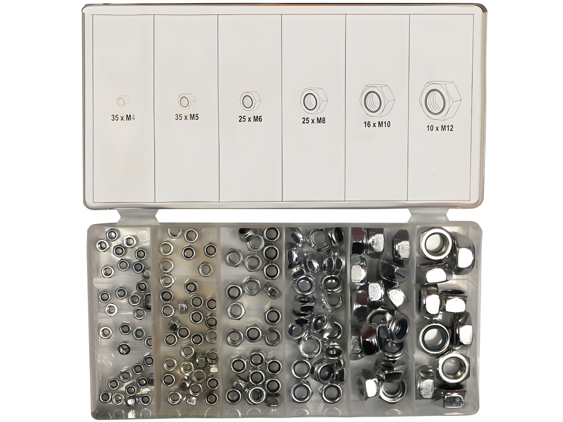 Самоконтрящиеся гайки Yato (М4-М12, с нейлоновым кольцом, 146 предметов) (YT-06774) Самоконтрящиеся гайки Yato (М4-М12, с нейлоновым кольцом, 146 предметов) (YT-06774)