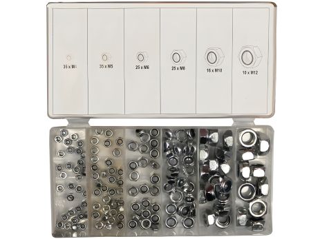 Набір самоконтрящих гайок М4-М12 з нейлоновим кільцем, 146 предметів Yato YT-06774