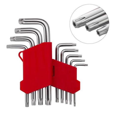 Набор Г-образных ключей TORX с отверстием, 9 шт., Т10-Т50, Cr-V INTERTOOL HT-0604