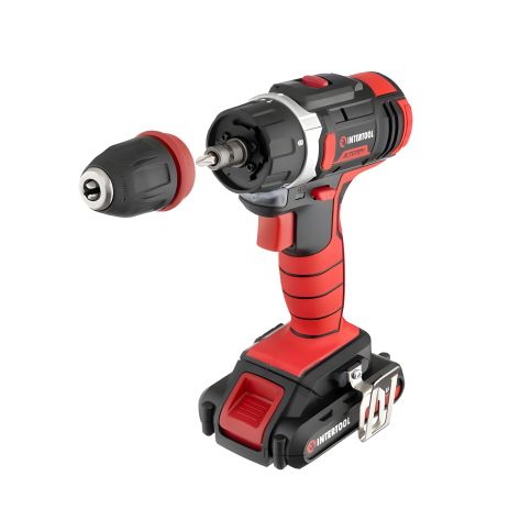 Акумуляторний дриль-шурупокрут, Li-Ion, 18 В, 25 Nm, 0-400/0-1500 об/хв, 2×2,0 Аг, знімний патрон INTERTOOL WT-0317