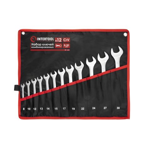 Набор комбинированных ключей, 12 шт., 8-30 мм, Cr-V, чехол INTERTOOL HT-1251