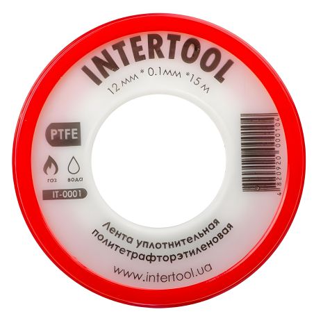Политетрафторэтиленовая лента, фум, 15 м, 12×0,1 мм, 0,2 г/см³ INTERTOOL IT-0001 Политетрафторэтиленовая лента, фум, 15 м, 12×0,1 мм, 0,2 г/см³ INTERTOOL IT-0001