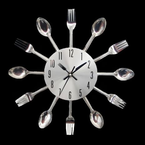 Настінний кухонний годинник "Ложки-веделки", столові прилади (32 cм) металевий ЛВ-Мет-G Timelike™ сріблястий