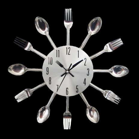 Настінний кухонний годинник "Ложки-веделки", столові прилади (32 cм) металевий ЛВ-Мет-G Timelike™ сріблястий