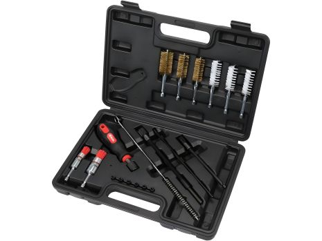 Комплект средств для очистки гнезд форсунок; держатель- 1/4", диаметр 7, 16, 17, 18, 20, 23 мм, 19 элементов, Yato (YT-17623)