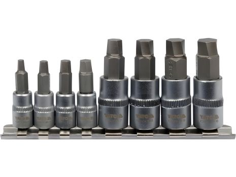 Головки торцевые HEX с насадками для удаления винтов, к квадрам 1/4" и 3/8", набор 8 шт Yato YT-04580