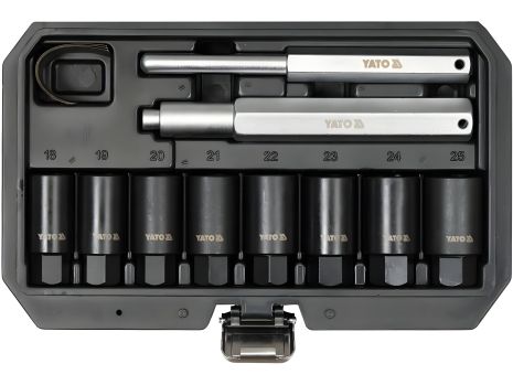Ударні головки торцеві для колісних дисків: М18-25 мм 8 шт та 2 вибійники Yato YT-060302