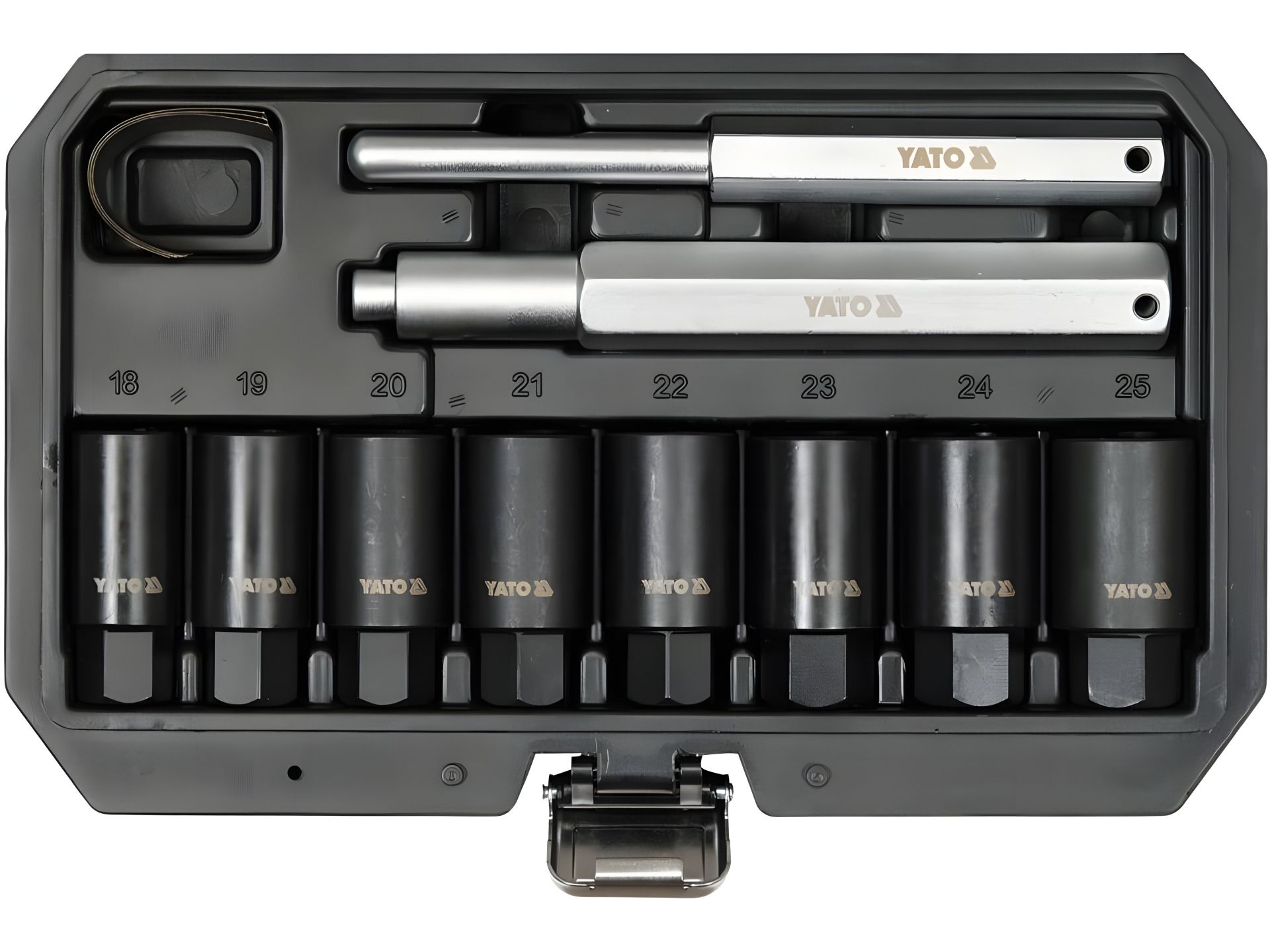 Ударные торцевые головки для колесных дисков: М18-25 мм 8 шт и 2 забойника Yato YT-060302 Ударные торцевые головки для колесных дисков: М18-25 мм 8 шт и 2 забойника Yato YT-060302