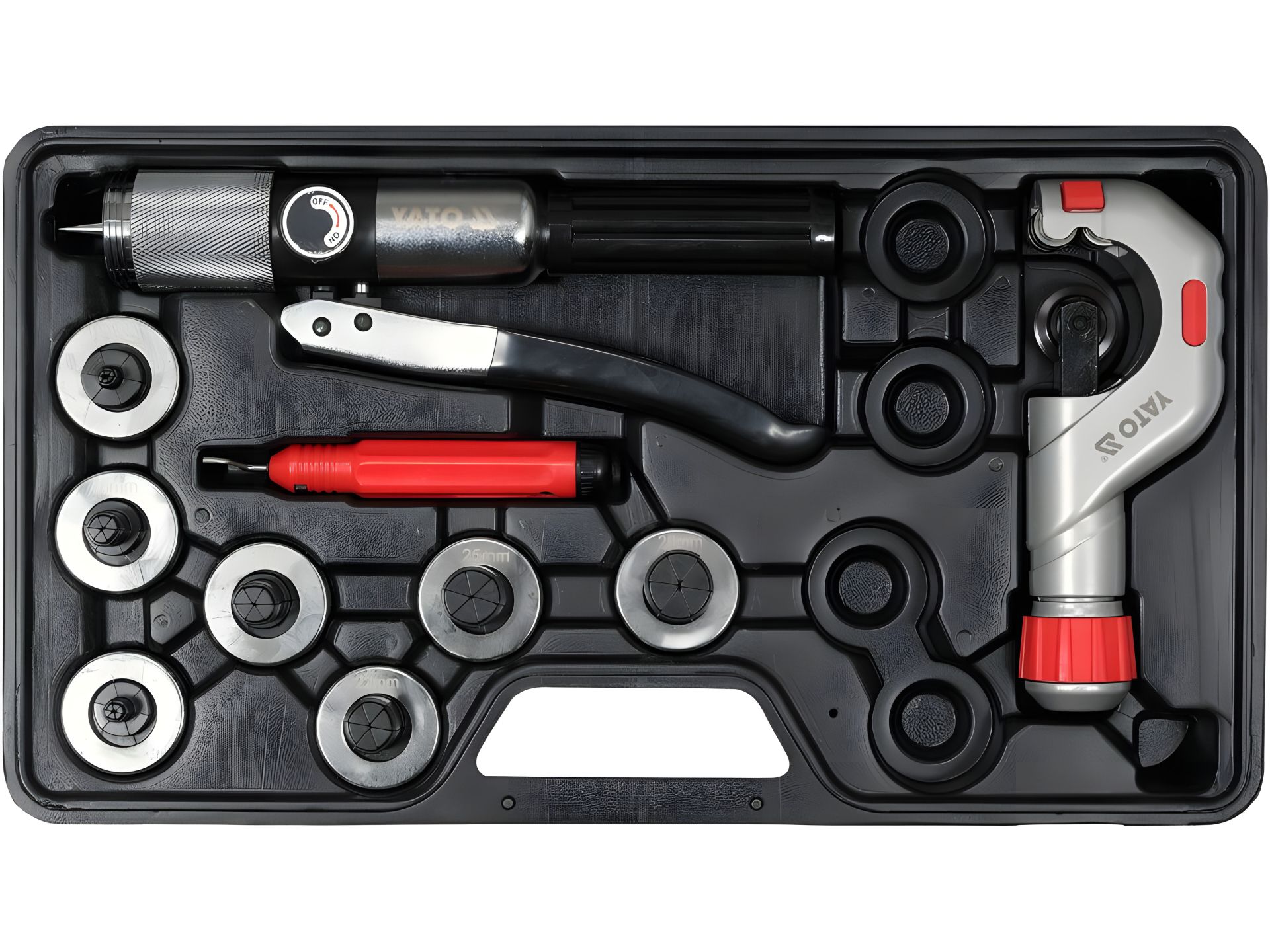 Расширитель медных труб с резаком; 7 положений Ø= 3/8", 1/2", 5/8", 3/4", 7/8", 1", 9/8" Yato YT-21826 Расширитель медных труб с резаком; 7 положений Ø= 3/8", 1/2", 5/8", 3/4", 7/8", 1", 9/8" Yato YT-21826