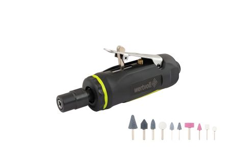 Пневматична шліфмашина пряма 1/4" цанговий затискач 6 мм 25000 об/хв 100 л/хв 6.3 bar TPR покриття, кейс з насадками MASTERTOOL PN-2002