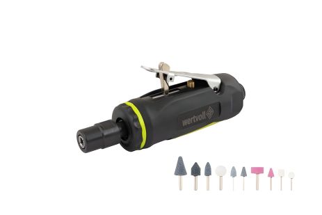 Пневматична шліфмашина пряма 1/4" цанговий затискач 6 мм 25000 об/хв 100 л/хв 6.3 bar TPR покриття, кейс з насадками MASTERTOOL PN-2002