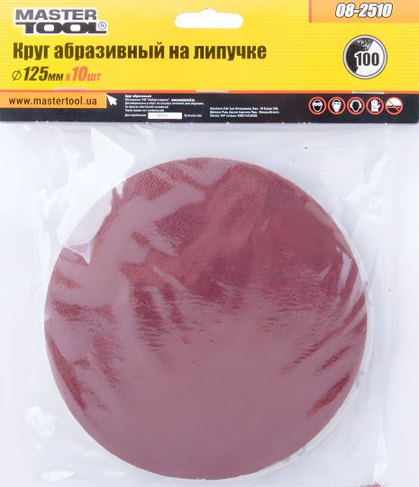 125 мм шлифовальный круг на липучке зерно 100, набор 10 шт от MASTERTOOL 08-2510