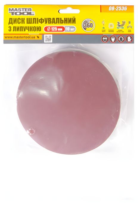 Шліфувальне коло на липучці 125 мм зерно 360, набір 10 шт MASTERTOOL (08-2536)