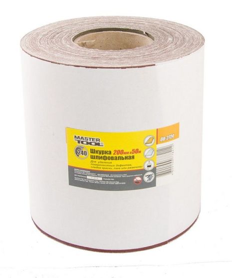 Шкурка шлифовальная на тканевой основе Р240 200 мм 50 м MASTERTOOL 08-2724 Шкурка шлифовальная на тканевой основе Р240 200 мм 50 м MASTERTOOL 08-2724