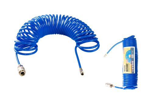 Пневматический спиральный шланг PU 15 атм 5,5х8 мм 10 м с быстросъемными соединениями MASTERTOOL 81-8491 Пневматический спиральный шланг PU 15 атм 5,5х8 мм 10 м с быстросъемными соединениями MASTERTOOL 81-8491