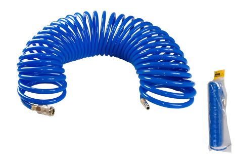 Шланг пневматический спиральный PU 15 атм 5.5х8 мм 15 м с быстросъемными соединениями, MASTERTOOL 81-8492