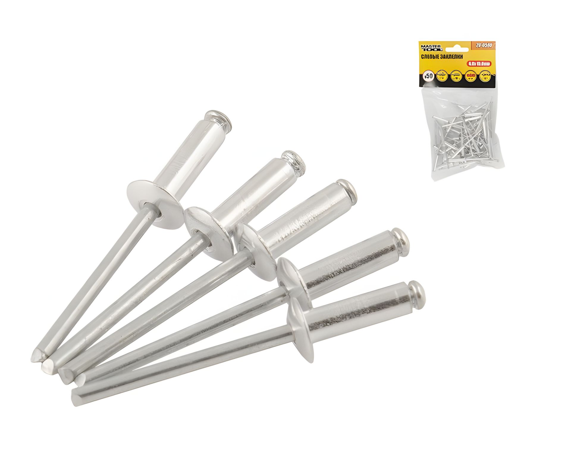 Алюминиевые вытяжные заклепки 4.0х18.00 мм 50 шт MASTERTOOL 20-0580 Алюминиевые вытяжные заклепки 4.0х18.00 мм 50 шт MASTERTOOL 20-0580