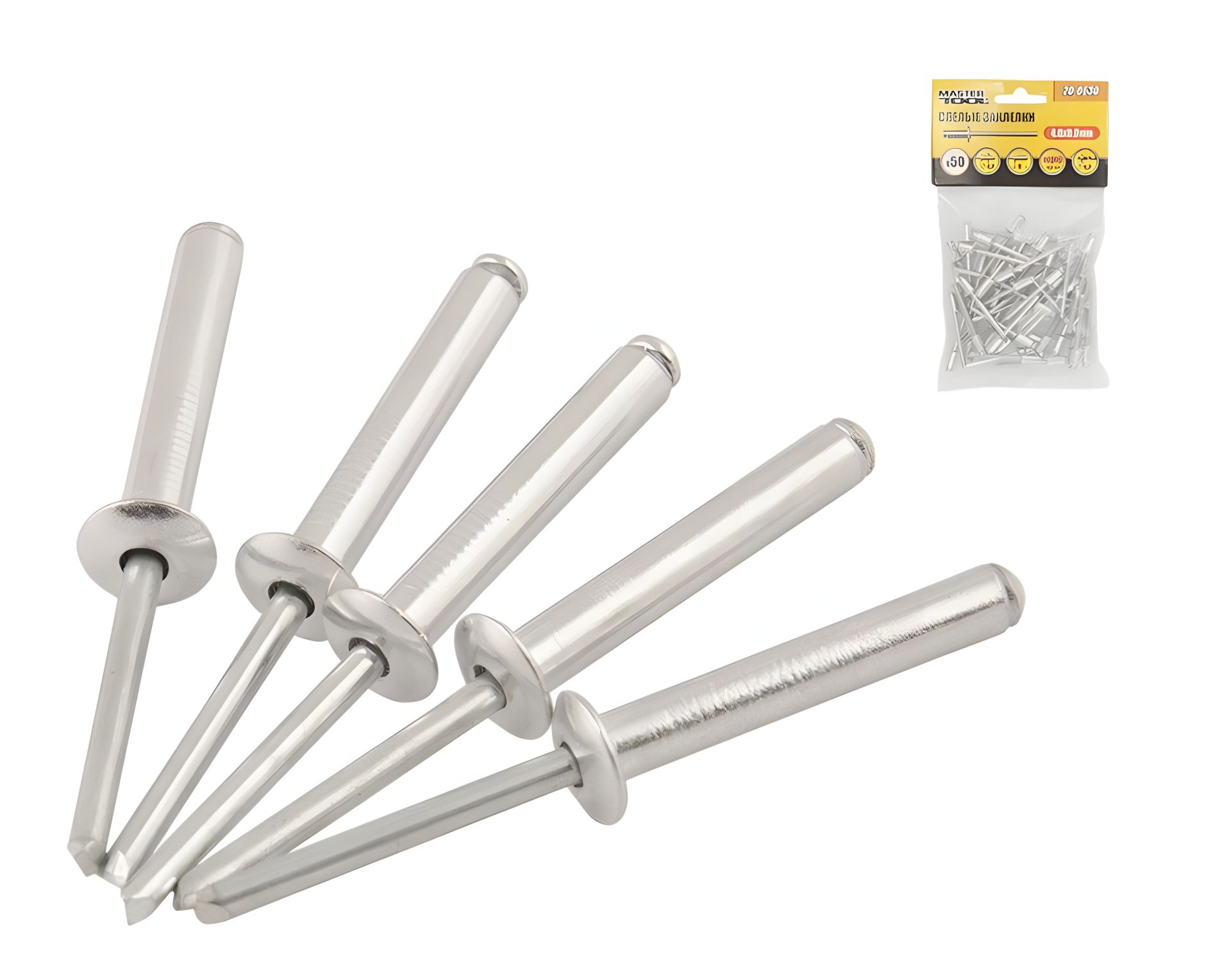 Витяжні заклепки алюмінієві 4.8х8.00 мм MASTERTOOL 20-0630, 50 шт Витяжні заклепки алюмінієві 4.8х8.00 мм MASTERTOOL 20-0630, 50 шт